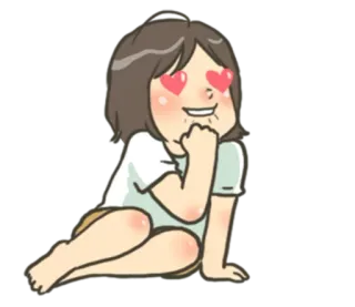 😍 만화, 사랑, 소녀, 눈, 귀여운, 앉아있는 whatsapp sticker