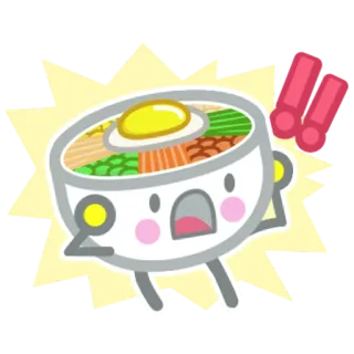 😱 Kartun, Makanan, Mangkuk, Lucu, Emoji, Khawatir, Makanan animasi, Tanda seru whatsapp sticker