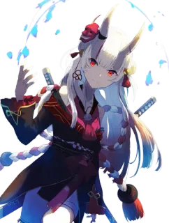 😒 Anime, Oni, Démon, Cornes, Katana, Épées, Fantaisie telegram sticker