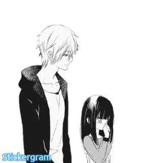 👨‍👧 อนิเมะ, มังงะ, คู่รัก, ขาวดำ, การ์ตูน telegram sticker