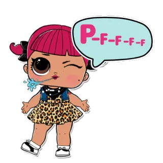 💦 P-F-F-F-F LOL doll, cartoon, sticker, girl, pink, speech bubble telegram sticker