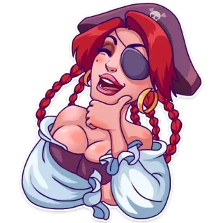 😂 pirata, donna, cartone animato, benda sull'occhio, capelli rossi whatsapp sticker