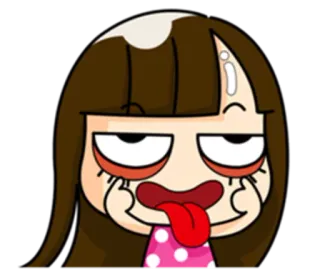 😛 cartoon, girl, silly, funny, exhausted, tired, tongue, eye roll whatsapp sticker