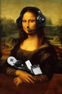 😚 Mona Lisa Mona Lisa, videojuegos, mando, auriculares, arte, parodia whatsapp sticker