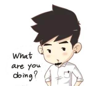 😒 What are you doing? kartun, pertanyaan, bertanya, penasaran, pria, gelembung ucapan telegram sticker