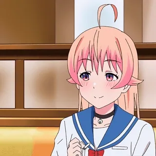 🤥 Anime, Garota, Fofa, Gargantilha, Uniforme escolar, Cabelo rosa telegram sticker