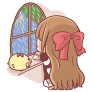 ☔ 만화, 소녀, 창문, 비, 슬픈, 날씨, 애니메이션 telegram sticker