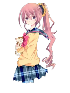 😌 fille anime, uniforme scolaire, chat, mignon, cheveux roses, queue de cheval, jupe écossaise, dessin animé whatsapp sticker