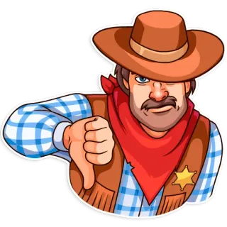 👎 Cowboy, Pouce vers le bas, N'aime pas, Western, Shérif, Dessin animé telegram sticker