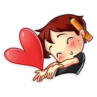 ❤ carino, cuore, amore, disegno, matita, artista, cartone animato telegram sticker