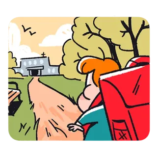 🏃‍♂️ criança, escola, prédio, caminho, mochila, árvores, ilustração telegram sticker