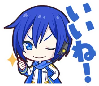 👍 Kaito いいね! vocaloid, chibi, animé, pouce en l'air, kawaii, mignon whatsapp sticker