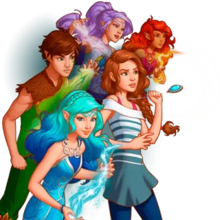 👫 Fantasy, Elfen, Magie, Charaktere, Gruppe, Illustration whatsapp sticker