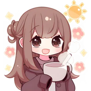 ☕ Anime, Leuk, Meisje, Kawaii, Koffie, Bloemen, Zon, Sticker telegram sticker