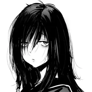 😐 Anime, Manga, Chica, Retrato, Blanco y negro, Emo telegram sticker