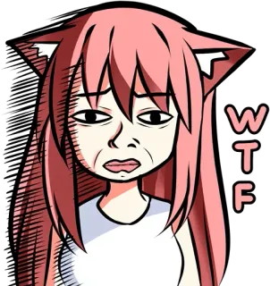 😧 WTF Anime, Oreilles de chat, Expression, Drôle, Confus, WTF telegram sticker