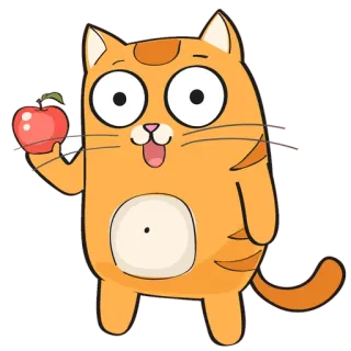 🐱 chat, pomme, dessin animé, mignon, animal, orange, animal de compagnie whatsapp sticker