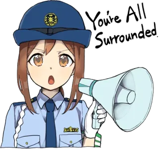 📢 You're All Surrounded アニメ, 警察, 警官, メガホン, 囲まれた, セキュリティ whatsapp sticker