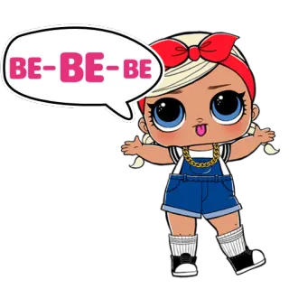 😋 BE-BE-BE lol surprise, doll, cartoon, character, blonde hair, red bow telegram sticker