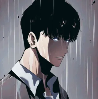 🧬 anime, man, rain, glow, eyes, solo leveling telegram sticker
