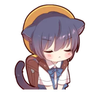 🍓 Anime, Garota gato, Uniforme escolar, Mochila, Chibi, Fofo telegram sticker