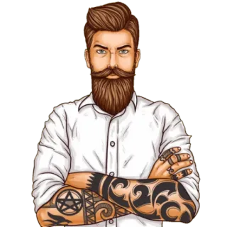 👨 man, bearded, tattoo, shirt, arms crossed telegram sticker