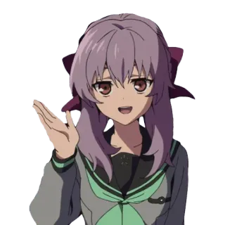 😃 Anime, Mädchen, lila Haare, Welle, niedlich, Cartoon telegram sticker
