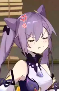 💢 Keqing Genshin Impact Anime, Mädchen, lila Haare, wütend, Keqing, Genshin Impact, Videospiel whatsapp sticker