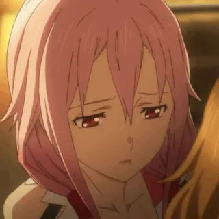 🍧 Yuzuriha Inori Guilty Crown Anime, Smutny, Dziewczyna, Różowe włosy, Emocjonalny, Animowany telegram sticker