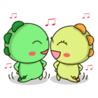 💃 dinosauro, baciare, musica, cartone animato, carino, kawaii, animazione whatsapp sticker
