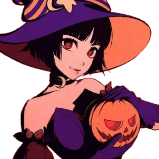 🎃 sorcière, halloween, citrouille, animé, fantaisie, magie whatsapp sticker