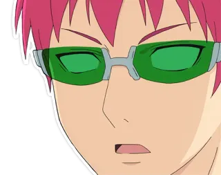 😦 Saiki Kusuo The Disastrous Life of Saiki K. Saiki, Anime, Expressão, Personagem, Óculos, Cabelo rosa telegram sticker