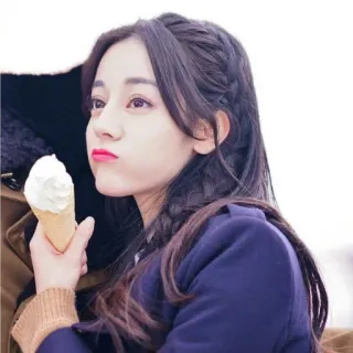 😶 woman, ice cream, portrait, food, eating, smile, cute, person telegram sticker