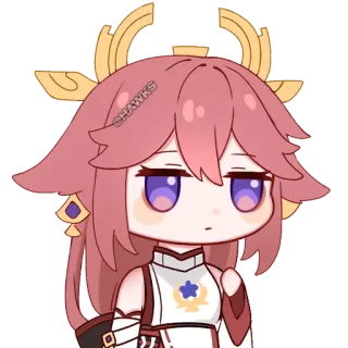 😐 Yae Miko Genshin Impact anime, game, waifu, Yae Miko, Genshin Impact, chibi telegram sticker