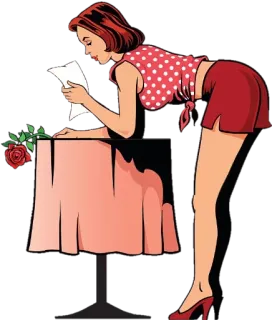 🌹 femme, rouge, rétro, pin-up, rose, table, lettre telegram sticker