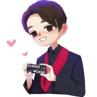 😍 Dimash DIMASH DEAR dibujo animado, persona, sonrisa, regalo, amor, saludo telegram sticker