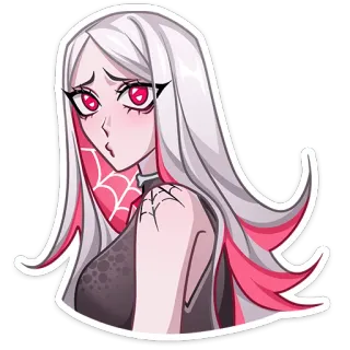 😔 мультфильм, девушка, аниме, женский, паутина, розовый whatsapp sticker