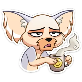 ☕️ animal, raposa, café, cansado, desenho animado, exausto telegram sticker