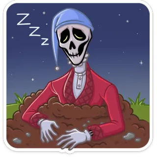 💤 ZZZ 骸骨, 睡眠, 墓, ナイトキャップ, 漫画 telegram sticker