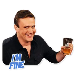 😜 I'M FINE homme, boire, verre, mème, alcool, tout va bien telegram sticker