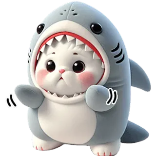 👏 猫, 鲨鱼, 可爱, 动物, 服装, 卡哇伊 whatsapp sticker