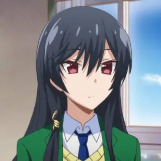 🍀 Anime, Meisje, Schooluniform, Zwart haar, Rode ogen, Cartoon telegram sticker