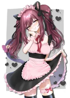 💕 Anime, Maid, Telinga kucing, Merah muda, Lucu, Gadis, Ilustrasi telegram sticker