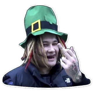 🖕 środkowy palec, obraźliwe, niegrzeczne, gest, osoba, kapelusz telegram sticker
