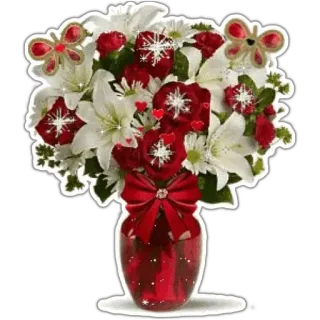 🌹 flowers, bouquet, vase, red, white, lilies, roses, butterflies whatsapp sticker