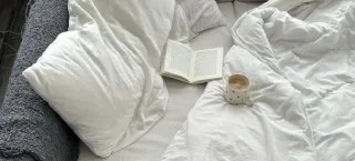 🥛 bed, book, coffee, bedroom, cozy telegram sticker