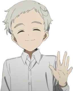 👋 Norman The Promised Neverland Anime, Norman, The Promised Neverland, Gruß, Weißes Haar, Junge telegram sticker