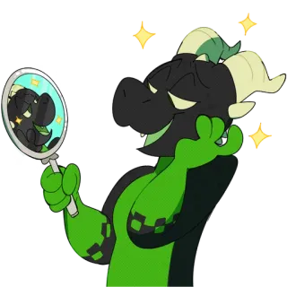 🤩 dragon, dessin animé, reflet, miroir, vert, noir, étincelle telegram sticker