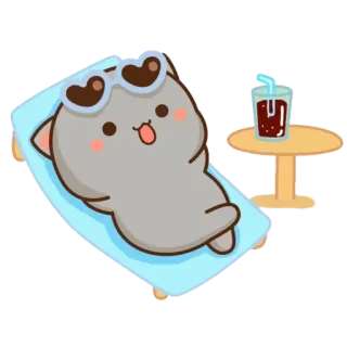 🏖 Katze, Strand, Sonnenbrille, Getränk, Cartoon telegram sticker
