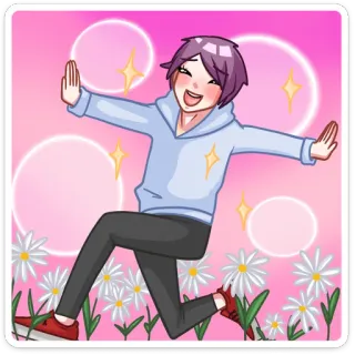 ☺️ การ์ตูน, อนิเมะ, มีความสุข, น่ารัก, ร่าเริง, ดอกไม้, ประกาย, วิ่ง whatsapp sticker